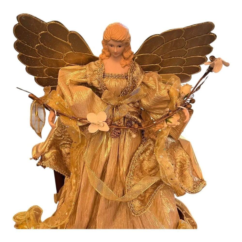 Angel Christmas Tree Topper 18” Big Holiday Time Golden Home Decor